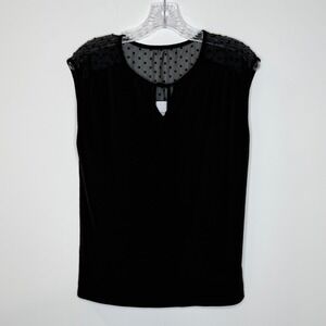 Nordstrom Rack Black Sheer Dot V Neck Tie Neck Sleeveless Top Size S whimisgoth